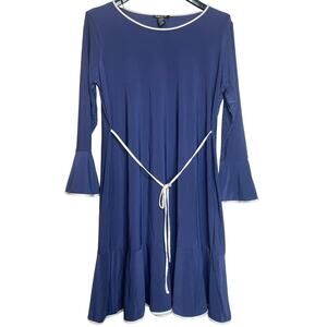 Gramercy 22 Womens Pleated Round Neck A-Line Dress Flutter Sleeve Size 1X Blue